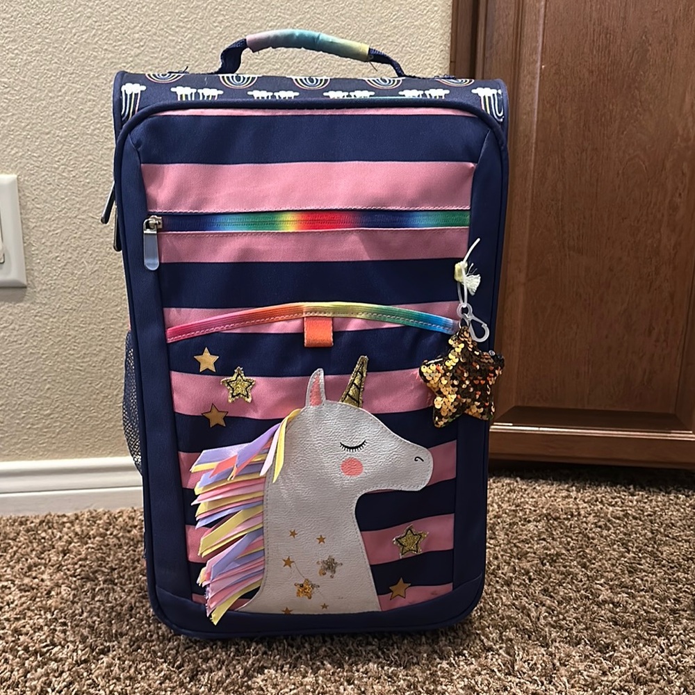 Kids Unicorn Striped Rolling Suitcase